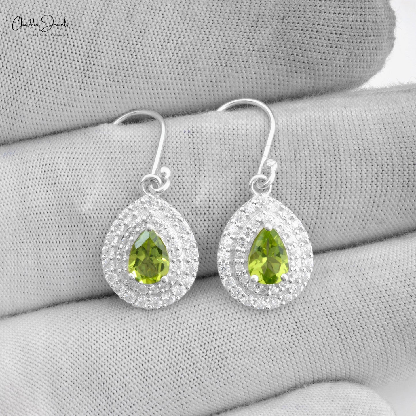 Peridot Gemstone Silver Earrings Dangling Earrings  Cubic Zircon Jewelry
