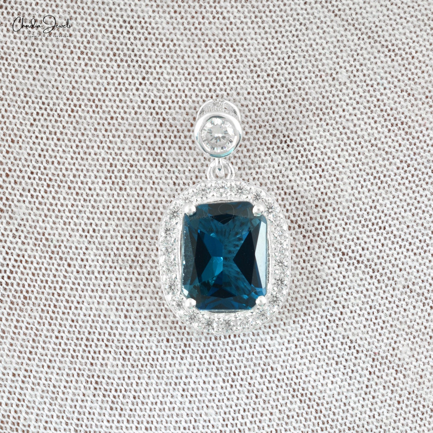 925 Sterling Silver Halo Pendant With 10x8mm London Blue Topaz And Zircon Pendants