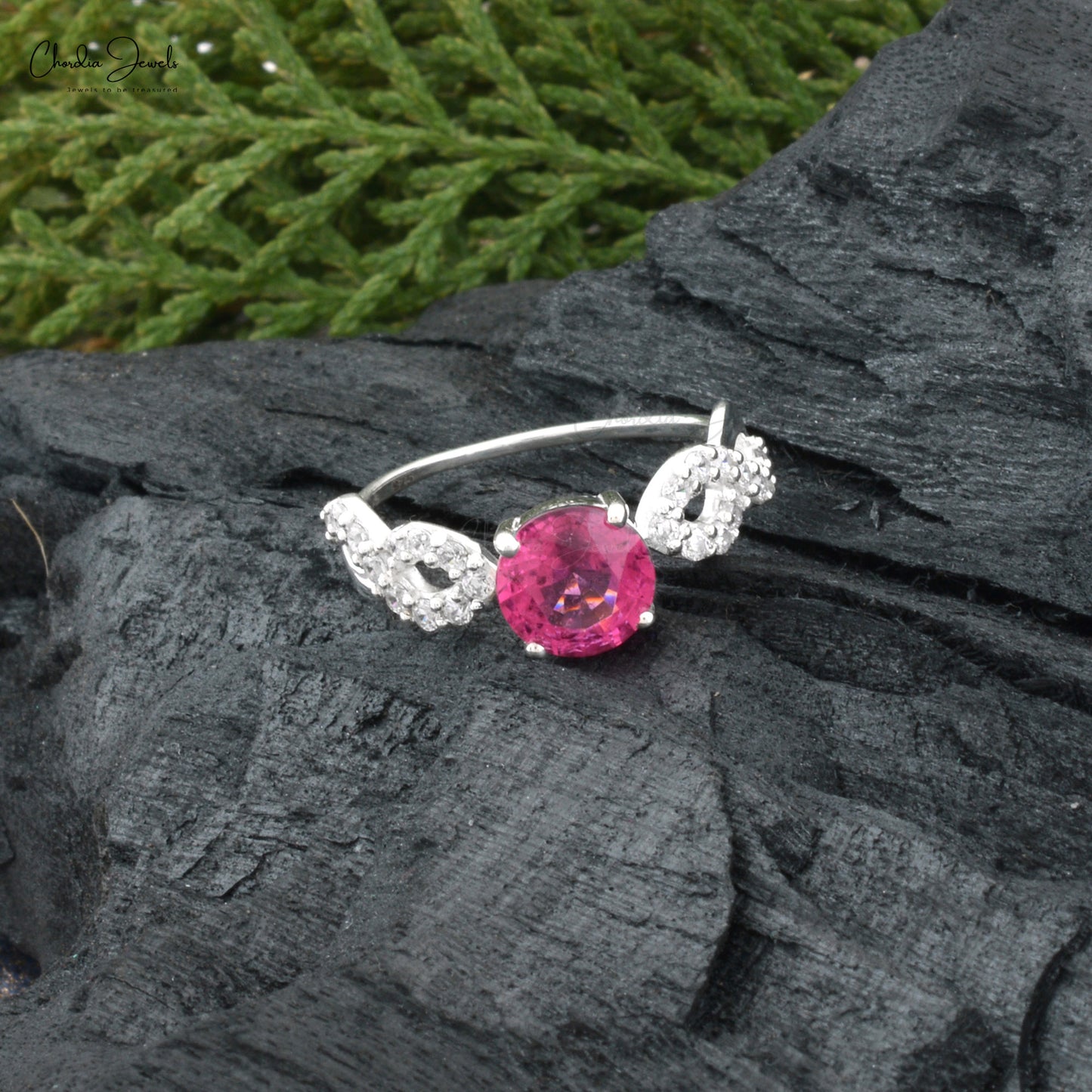 Ronde Sny Pienk Toermalyn Oneindigheidsring In 925 Sterling Silwer Pave Sirkoon Trouring