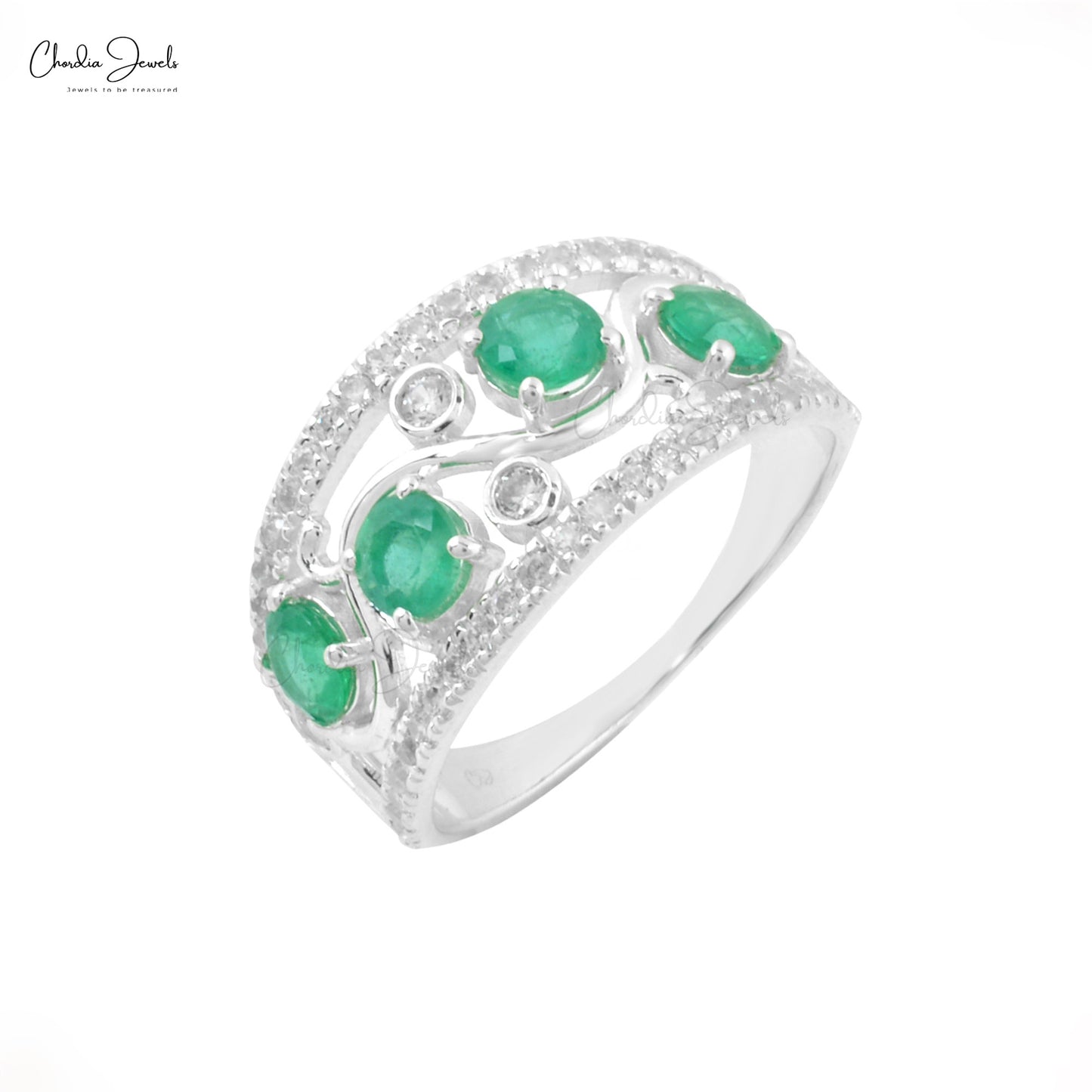 Emerald  Gemstone Ring Gemstone Jewelry Rhodium Finish Jewelry 
