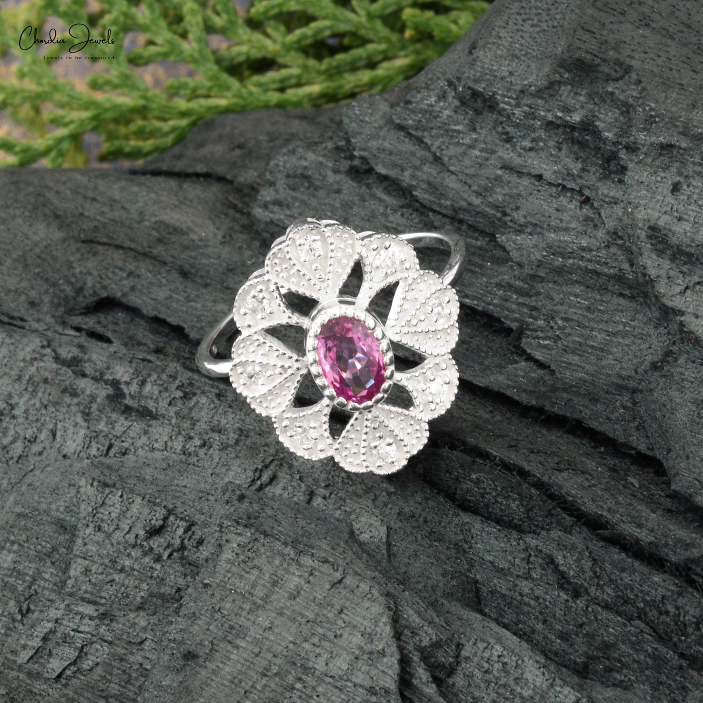 Art Deco Inspired Tourmaline High Finish Silver Ring With Zircon Accent 925 Sterling Silver Wedding Gift For Wife