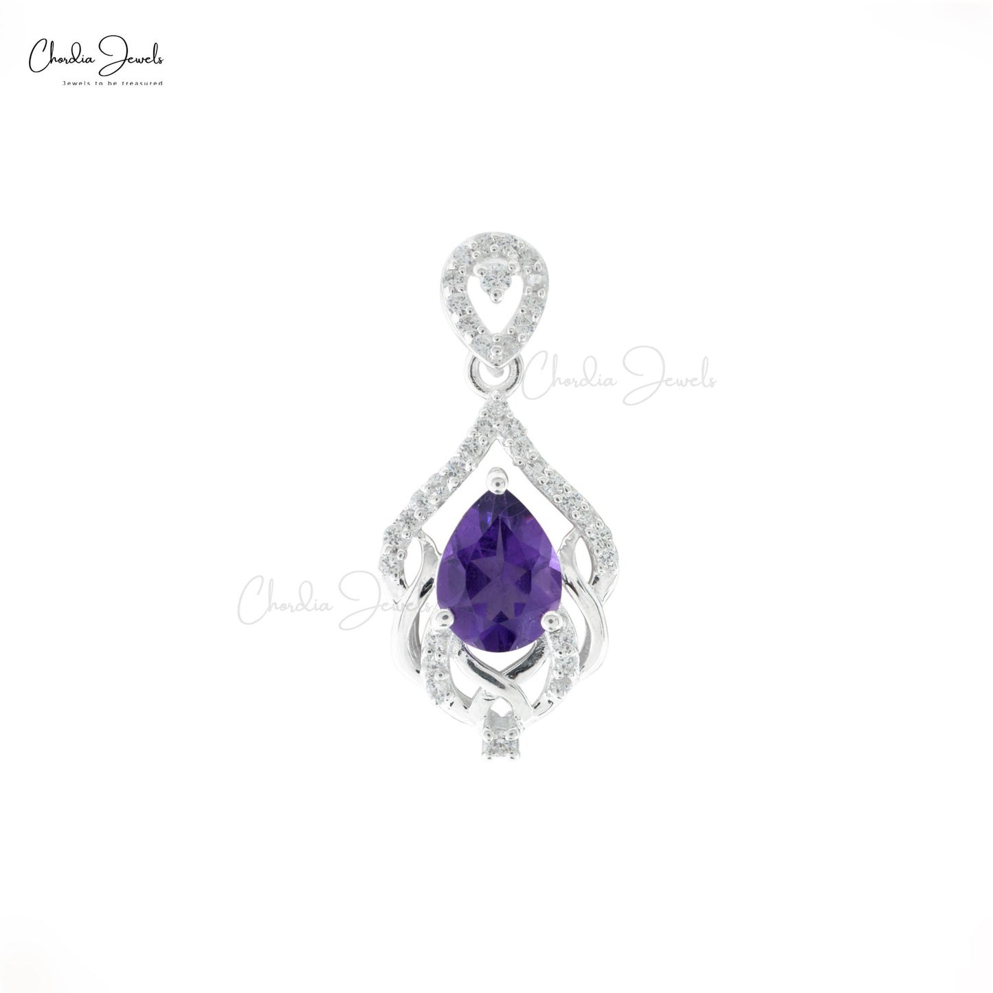 Amethyst Gemstone Silver Pendant Cubic Zircon Pendant 