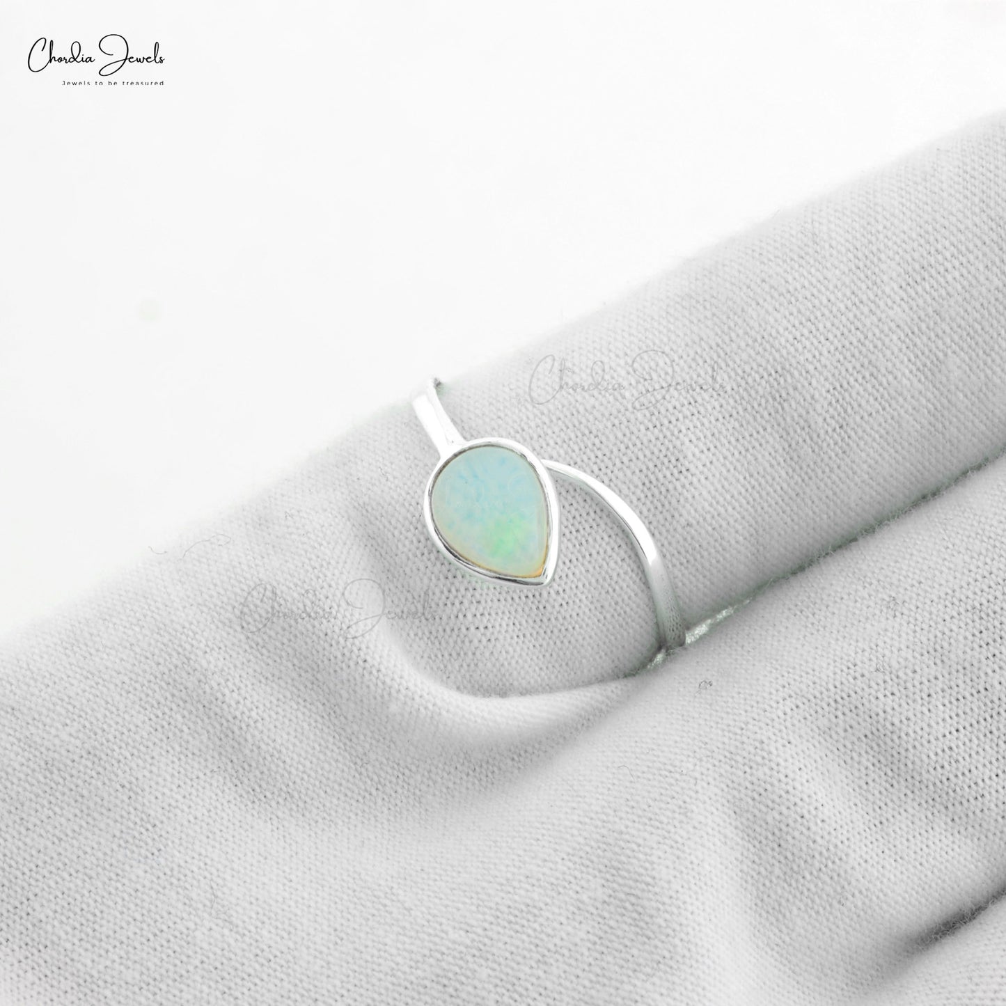 Fine Quality Jewelry At Offer Price Pear Cobochon Fire Opal Open Shank Adjustable Ring in 925 Sterling Silver for Women Solitaire Ring For Thank You Gift