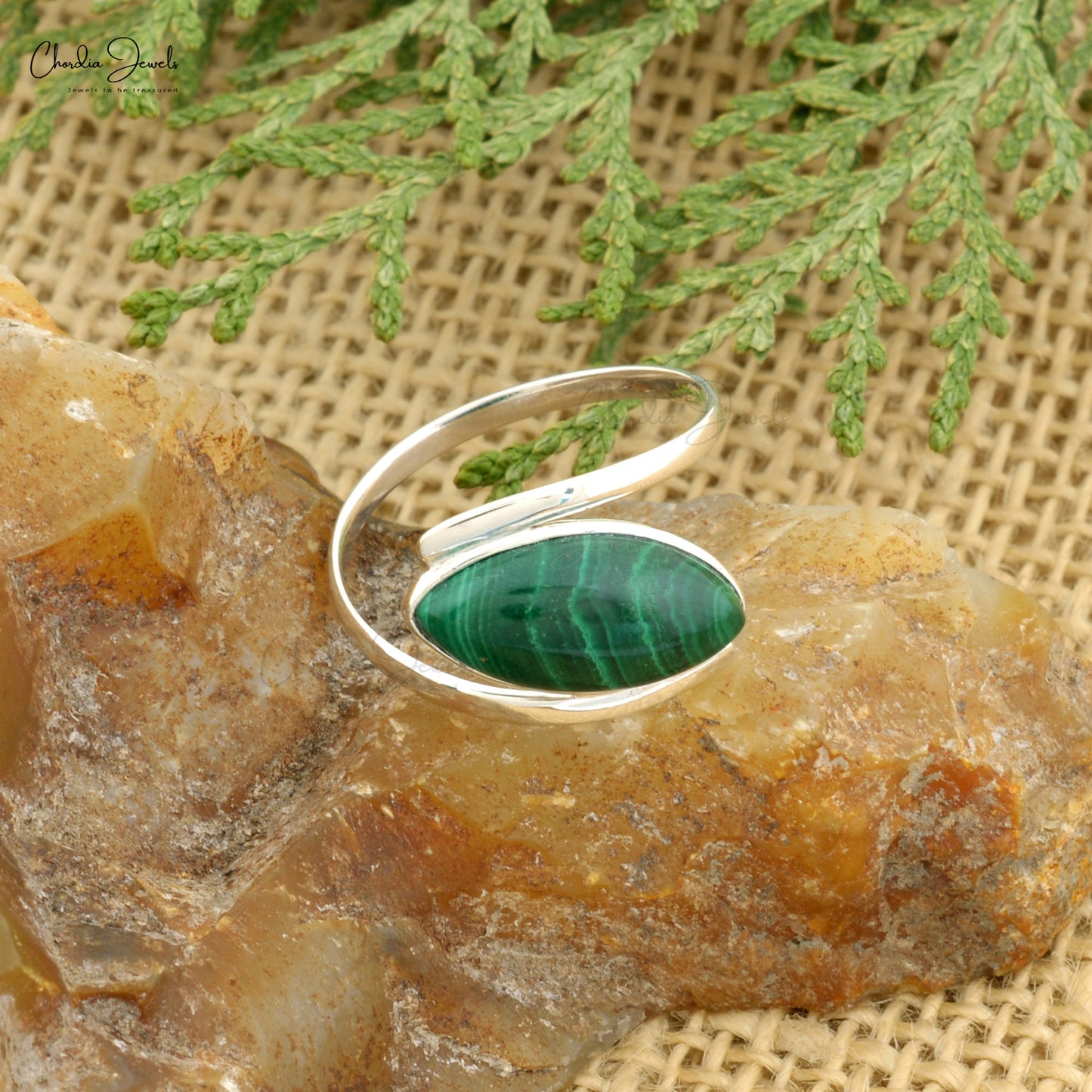Malachite Gemstone Silver Ring Bezel Set Jewelry