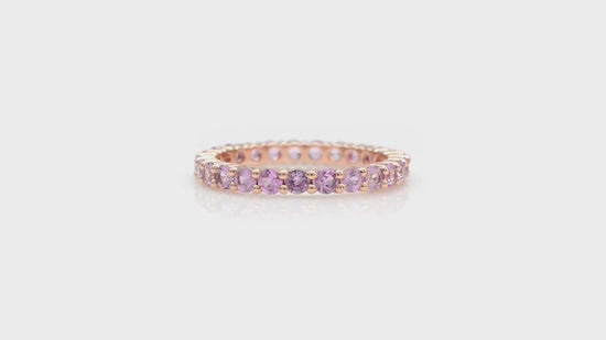 Load and play video in Gallery viewer, Natural 1.26 Carat Pink Sapphire Full Eternity Band, 2.50mm Round Cut September Birthstone Gemstone Band For Women in 14k Solid Rose Gold
