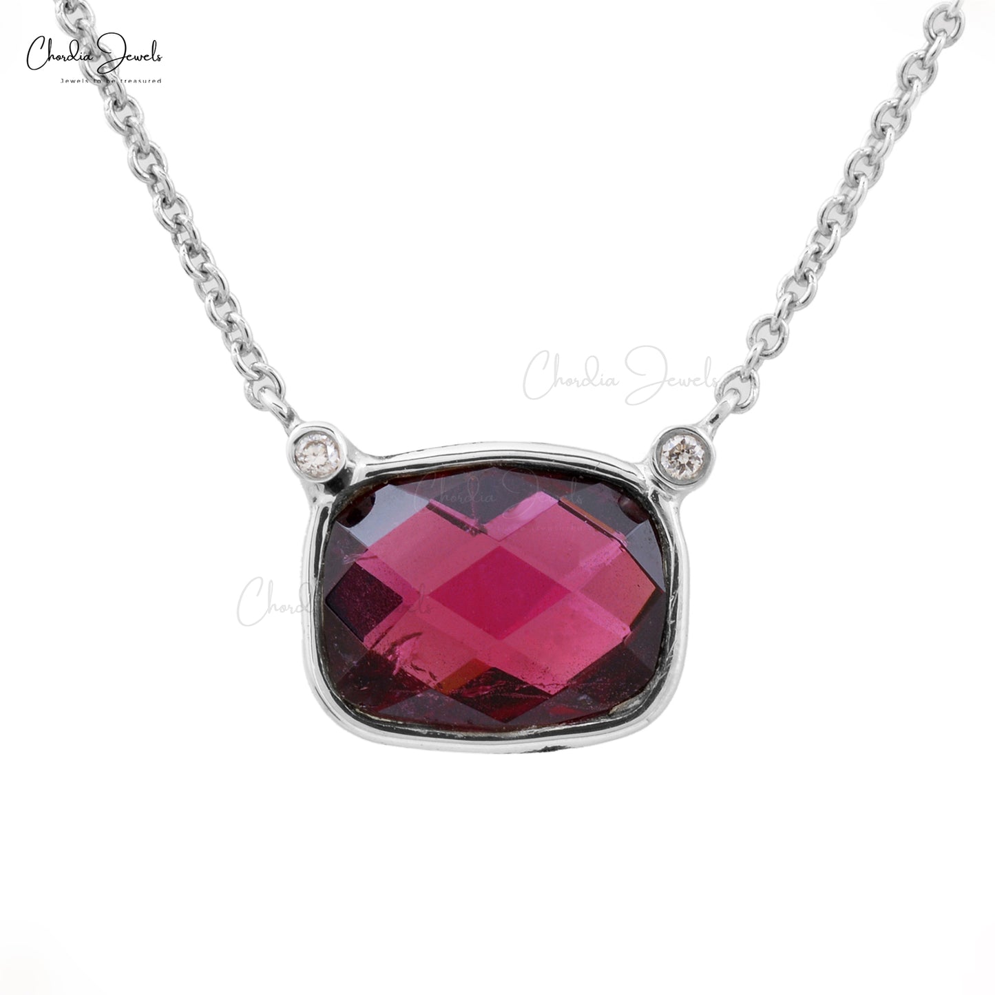 garnet and diamond necklace in 14k white gold