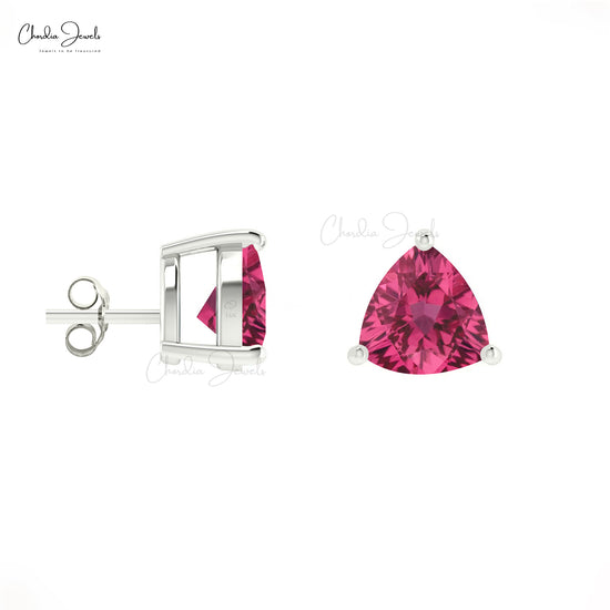 Trillion Cut 4MM Natural Pink Tourmaline Solitaire Stud Earrings