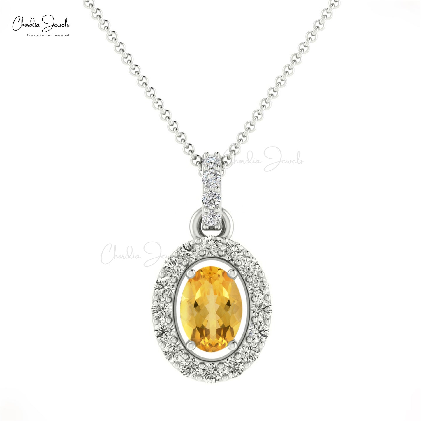 Natural Citrine Halo Pendant, 14k Solid Gold Diamond Pendant, 7x5mm Oval Faceted November Birthstone Pendant Gift for Wife