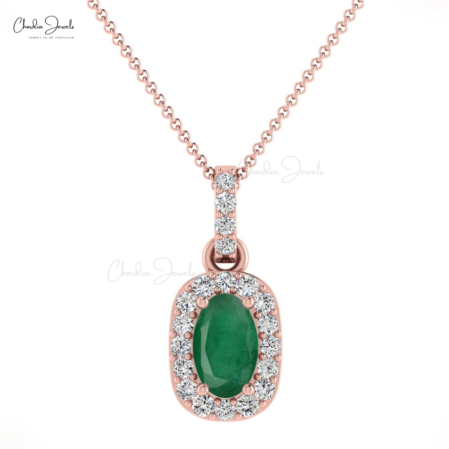 Genuine 0.72CT Emerald Fine Stone Pendant 14K Solid Gold Diamond Halo May Birthstone Jewelry