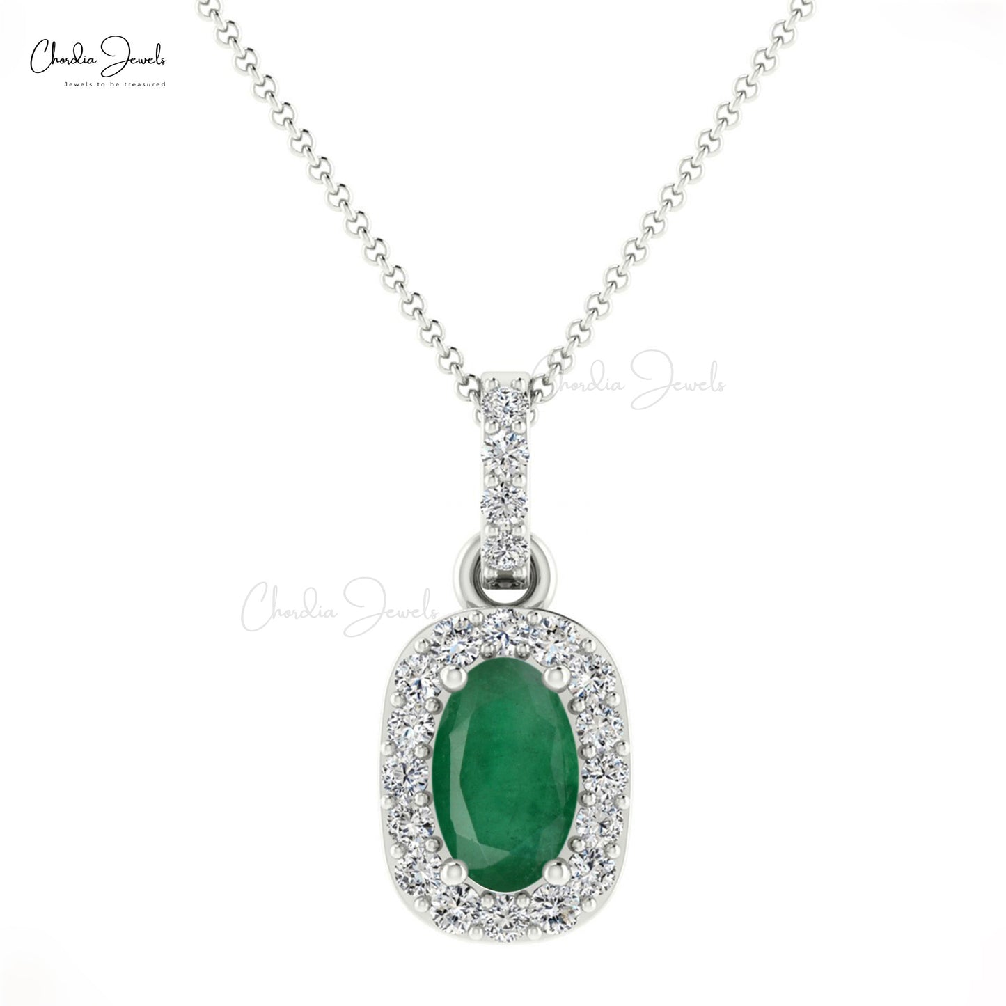Genuine 0.72CT Emerald Fine Stone Pendant 14K Solid Gold Diamond Halo May Birthstone Jewelry
