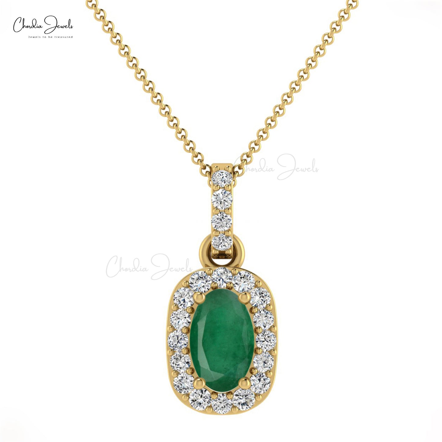 Genuine 0.72CT Emerald Fine Stone Pendant 14K Solid Gold Diamond Halo Pendant For Women