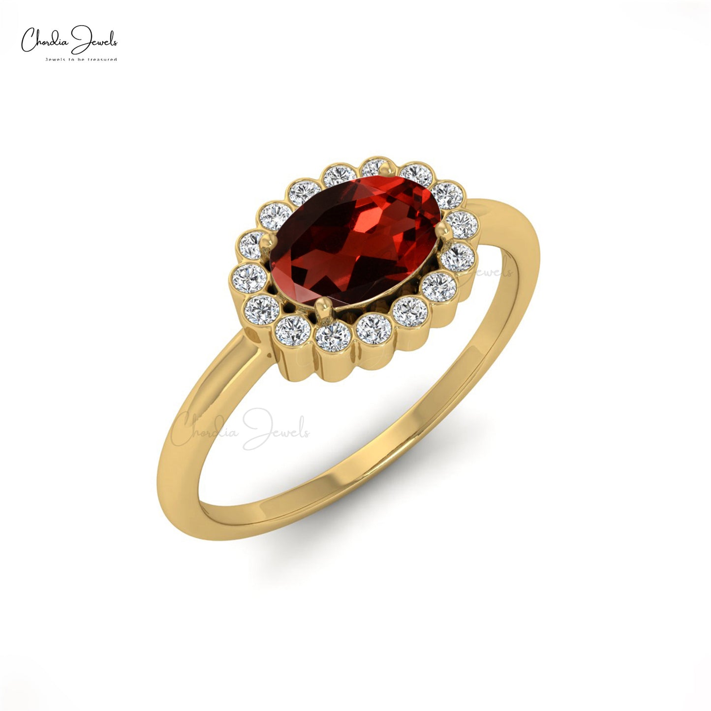 Oval Shaped 7x5mm Garnet Diamond Halo Ring for Her