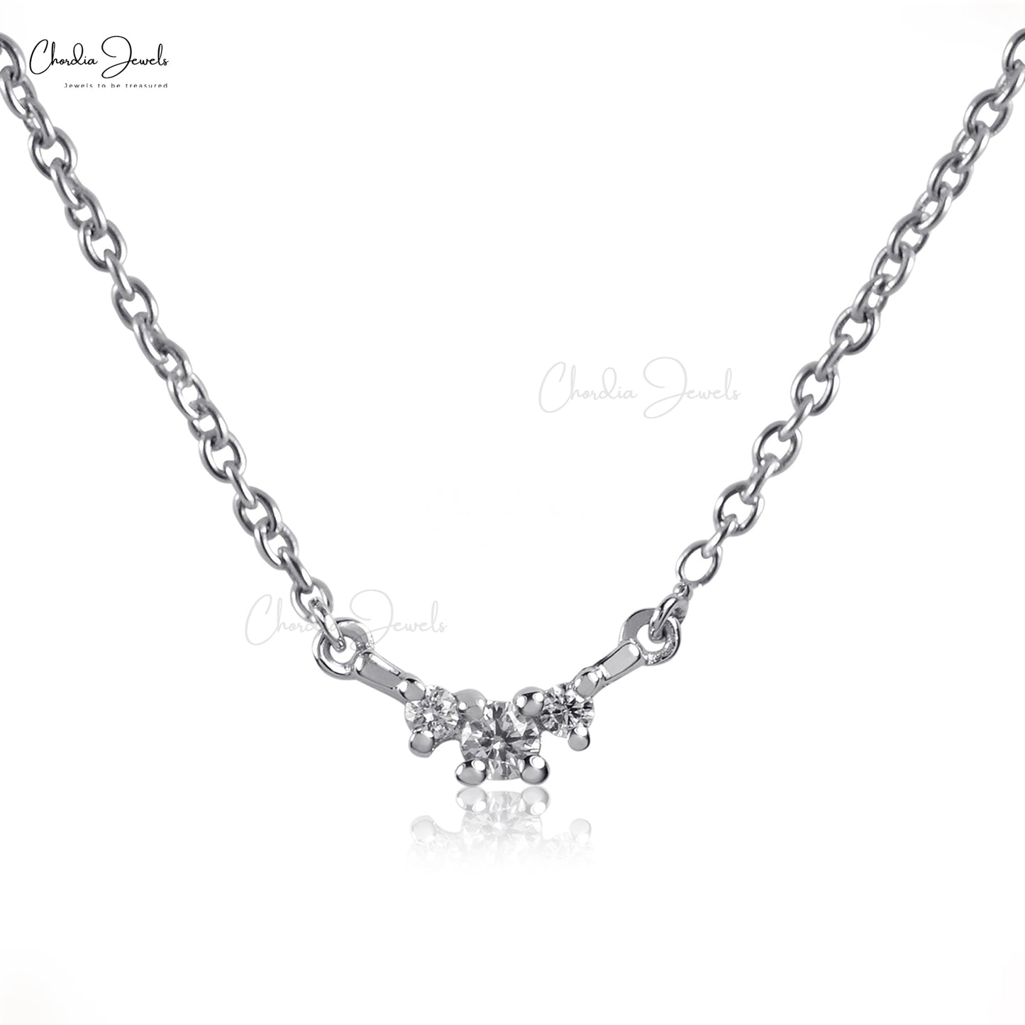 Minimalist Three-Stone Diamond Necklace in 14k White Gold for Her
