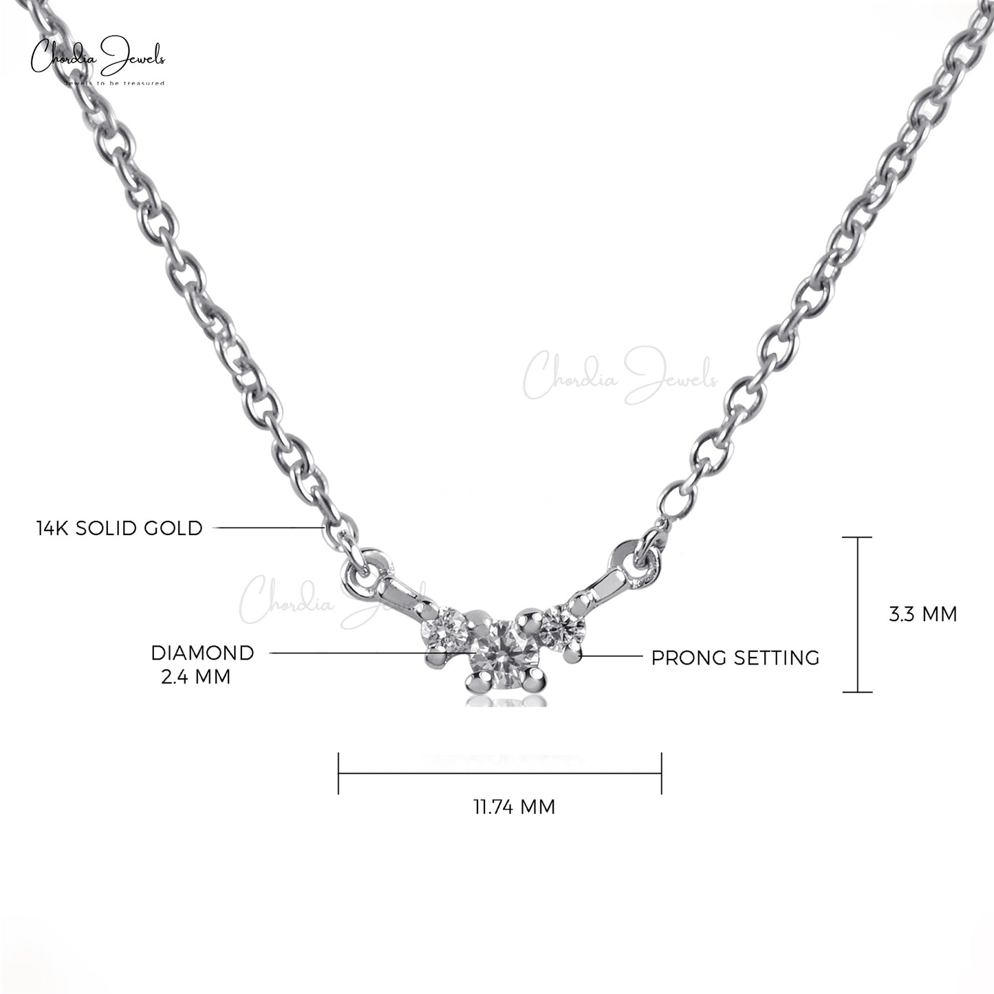Minimalist Three-Stone Diamond Necklace in 14k White Gold for Her