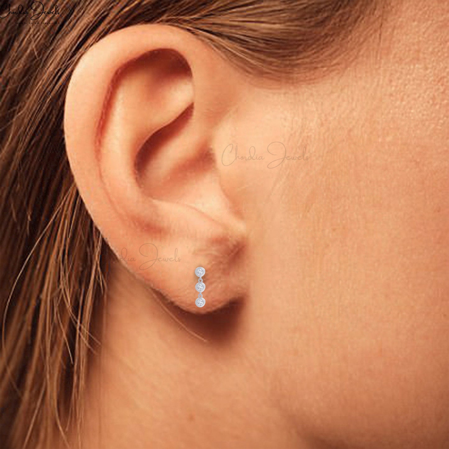 White Diamond Dangling Earrings 14k Solid White Gold Earrings 2.1mm Round Cut Earrings For Her