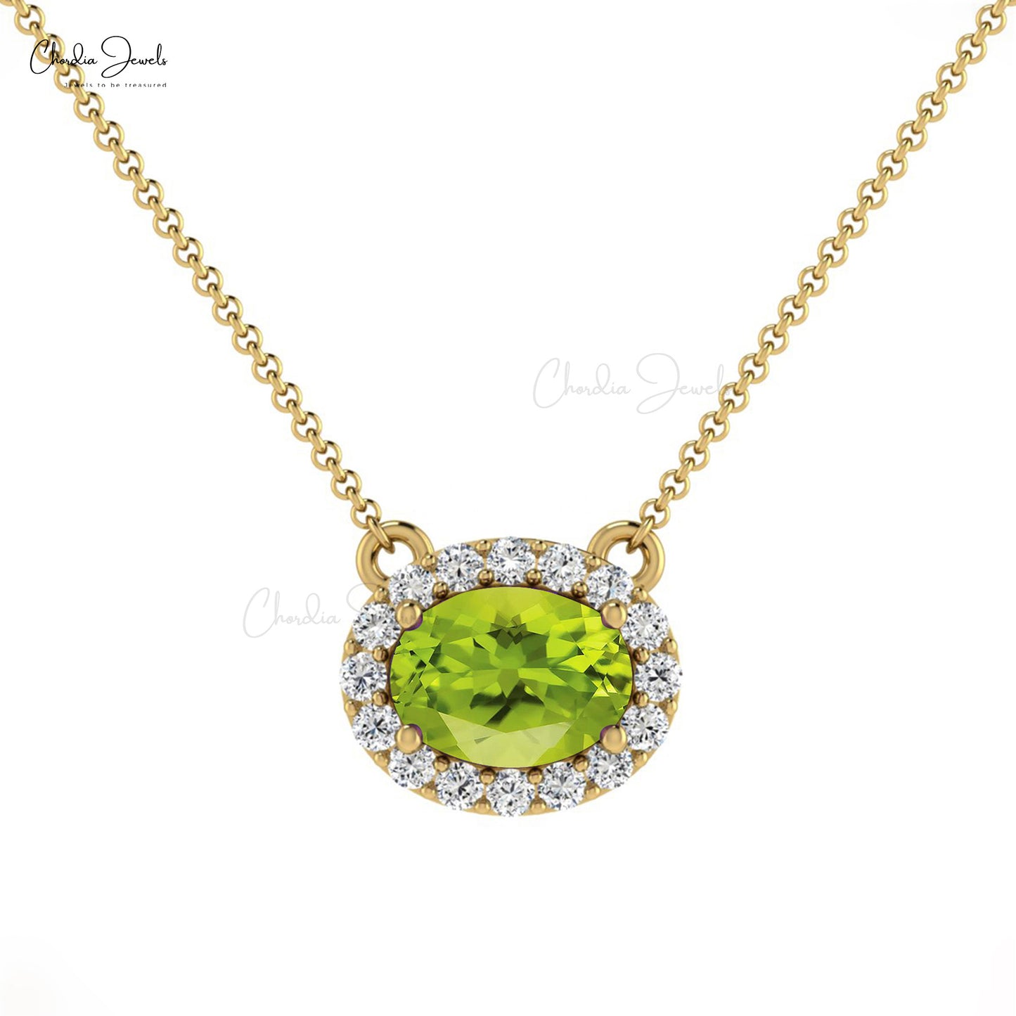 Natural Peridot and Diamond Necklace, 14k Solid Gold Necklace, 0.75 Carat Oval Faceted Gemstone Necklace, Bridesmaid Necklace for Gift