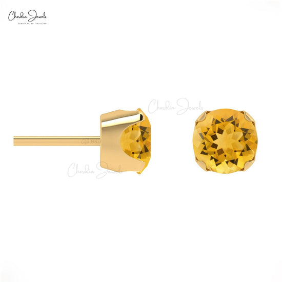 0.6 Carat Genuine Citrine Round Gemstone Earring 14k Solid Gold Studs - Chordia Jewels