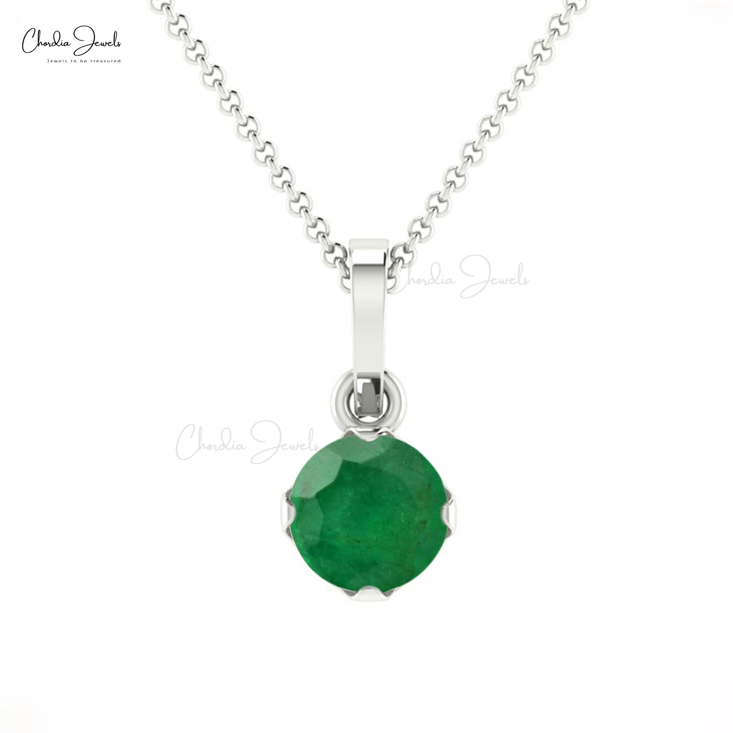 Solid 14k Gold Emerald Solitaire Pendant Dainty May Birthstone Jewelry For Anniversary Gift