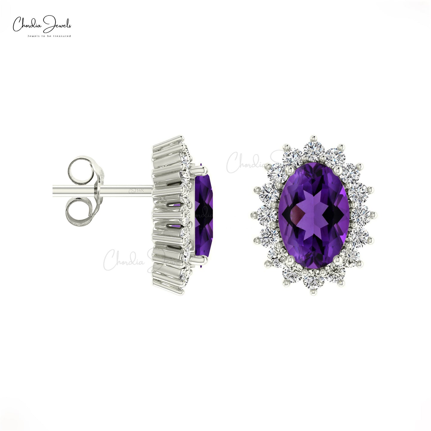 14k Gold Amethyst Halo Earrings