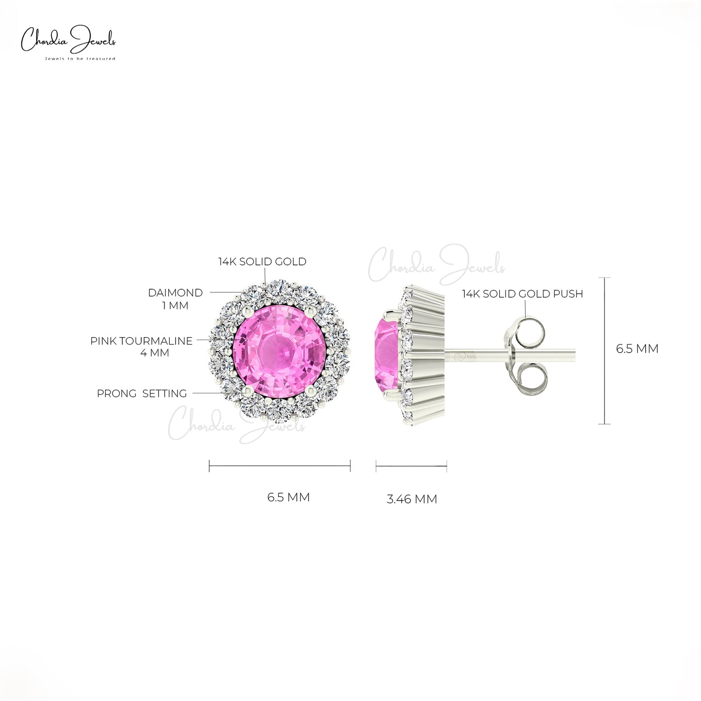 September Birthstone 4mm Round Cut Natural Pink Sapphire Halo Earrings 14k Solid Gold G-H Diamond Hallmarked Jewelry