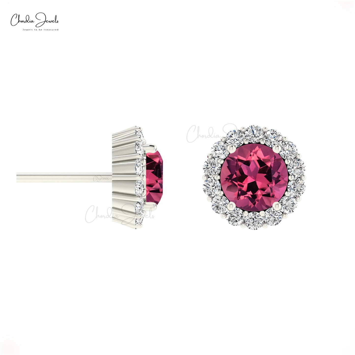Round Cut Pink Tourmaline Earrings