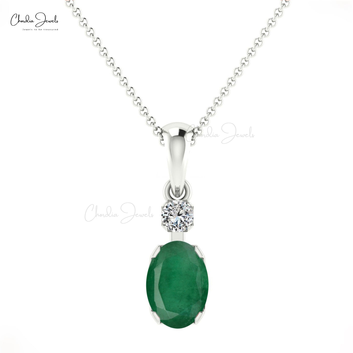 Natural Diamond Accented Minimalist Pendant 14k Solid Gold 0.72ct Emerald Solitaire Pendant