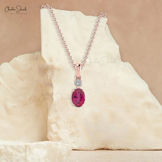 High Class Pink Tourmaline 14K Gold Round Cut Diamond Pendant for Girls Fine Jewelry
