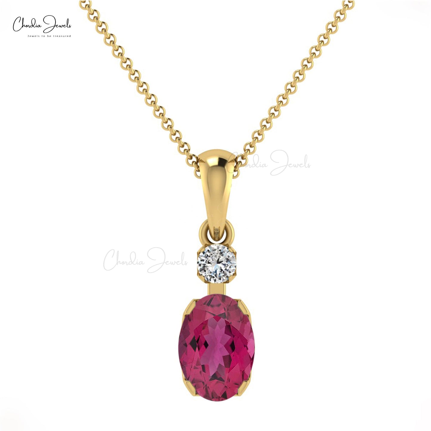 High Class Pink Tourmaline 14K Gold Round Cut Diamond Pendant for Girls Fine Jewelry
