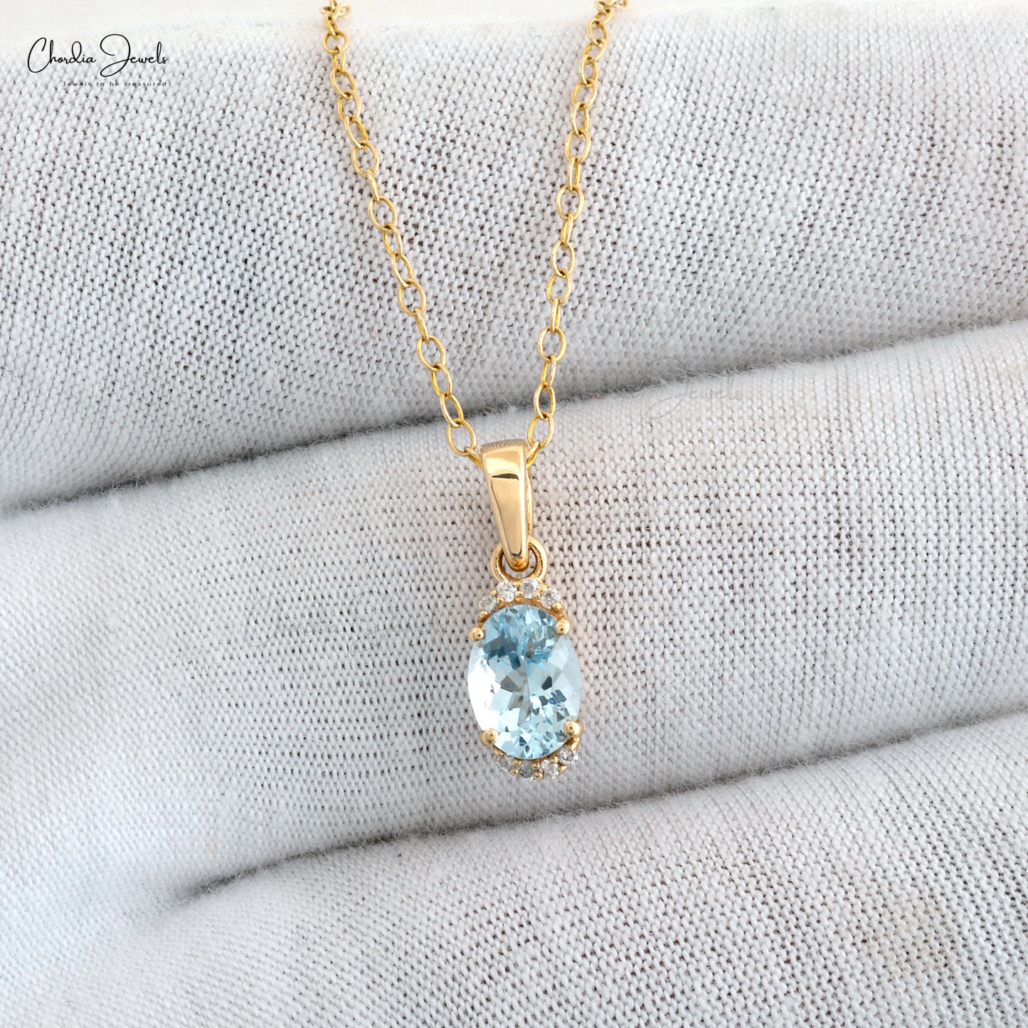 Designer Half Halo Pendant Necklace With 0.75 Ct Natural Aquamarine and White Diamond in 14k Real Gold Wedding Gift For Her