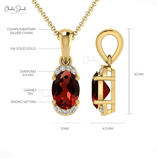 AAA Garnet and Diamond Half Halo Pendant Fine Jewelry in 14K Solid Gold