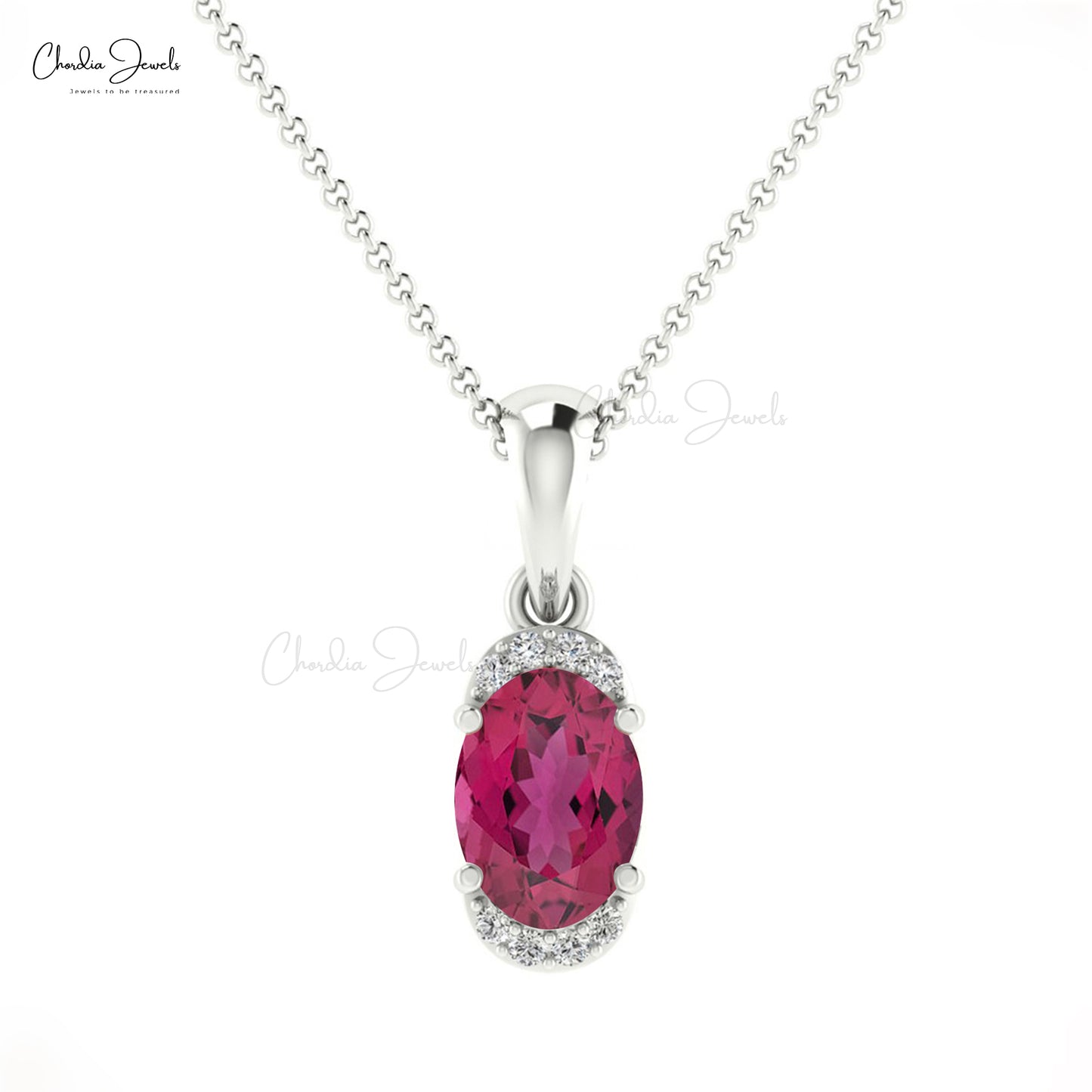 Dangle Gemstone Pendant With 0.85 Ct Pink Tourmaline And Diamond Halfway 14k Gold Necklace