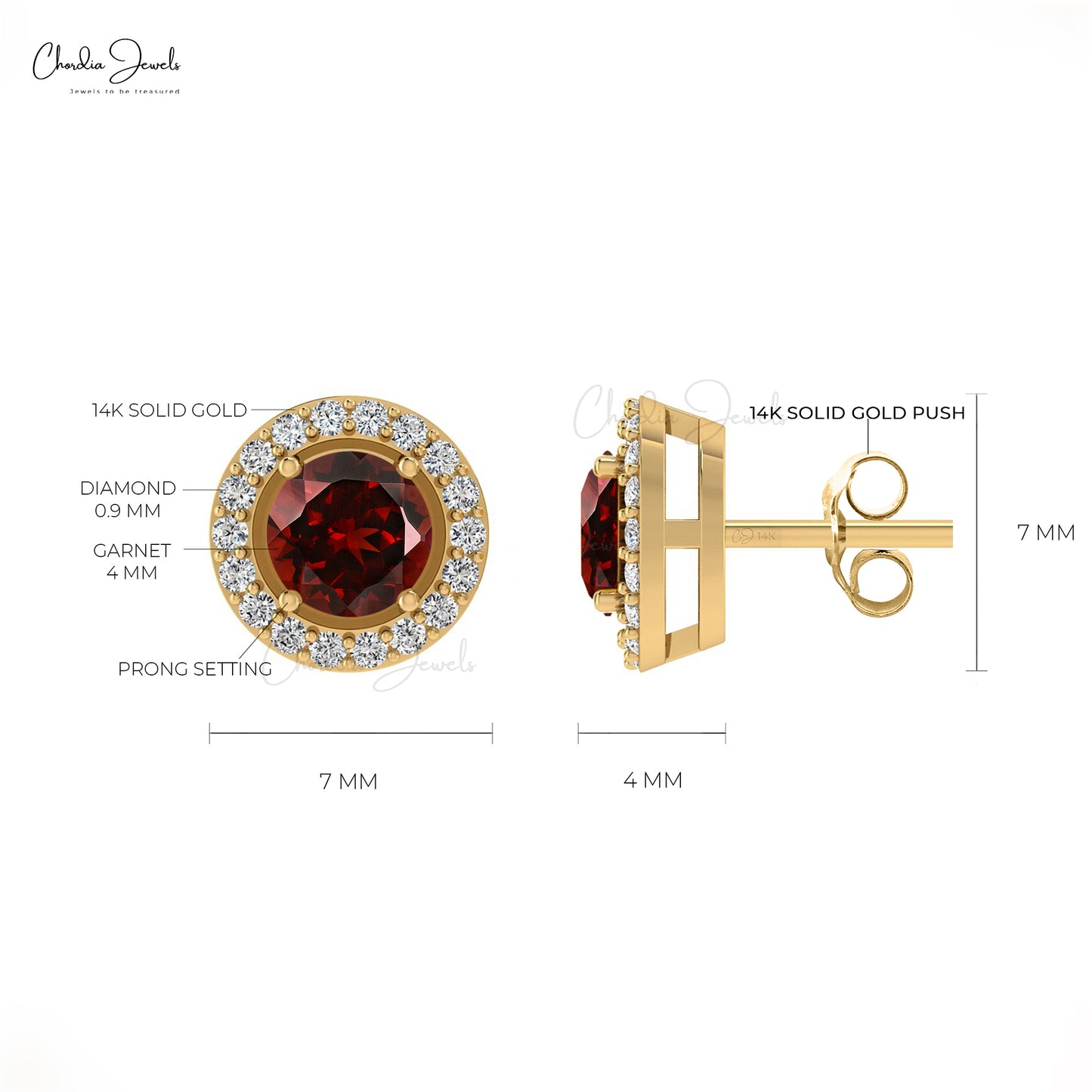 Genuine 14K Gold Garnet & Diamond Halo Earrings Fine Jewelry