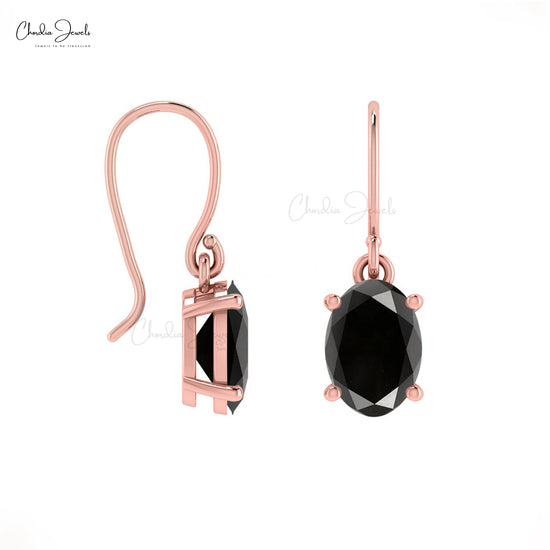 Authentic 7x5mm Oval Black Diamond Dangling Earrings With Fish Hook 14k Solid Gold Danglers Jewelry For Bridesmaid Gift