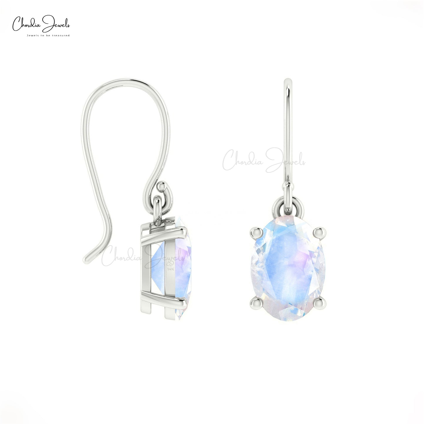 7x5mm Natural Rainbow Moonstone Earring with Fish Hook Earwire