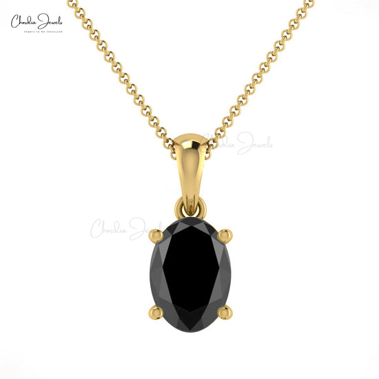 High Quality Genuine Black Diamond Pendant Necklace For Women 7x5mm Oval Diamond Pendant in 14k Solid Gold Minimalist Jewelry For Her