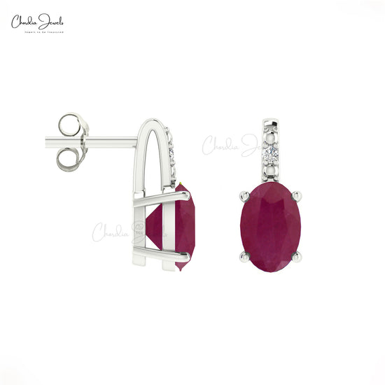 July Birthstone Ruby & Diamond Earrings in 14K Gold for Gift