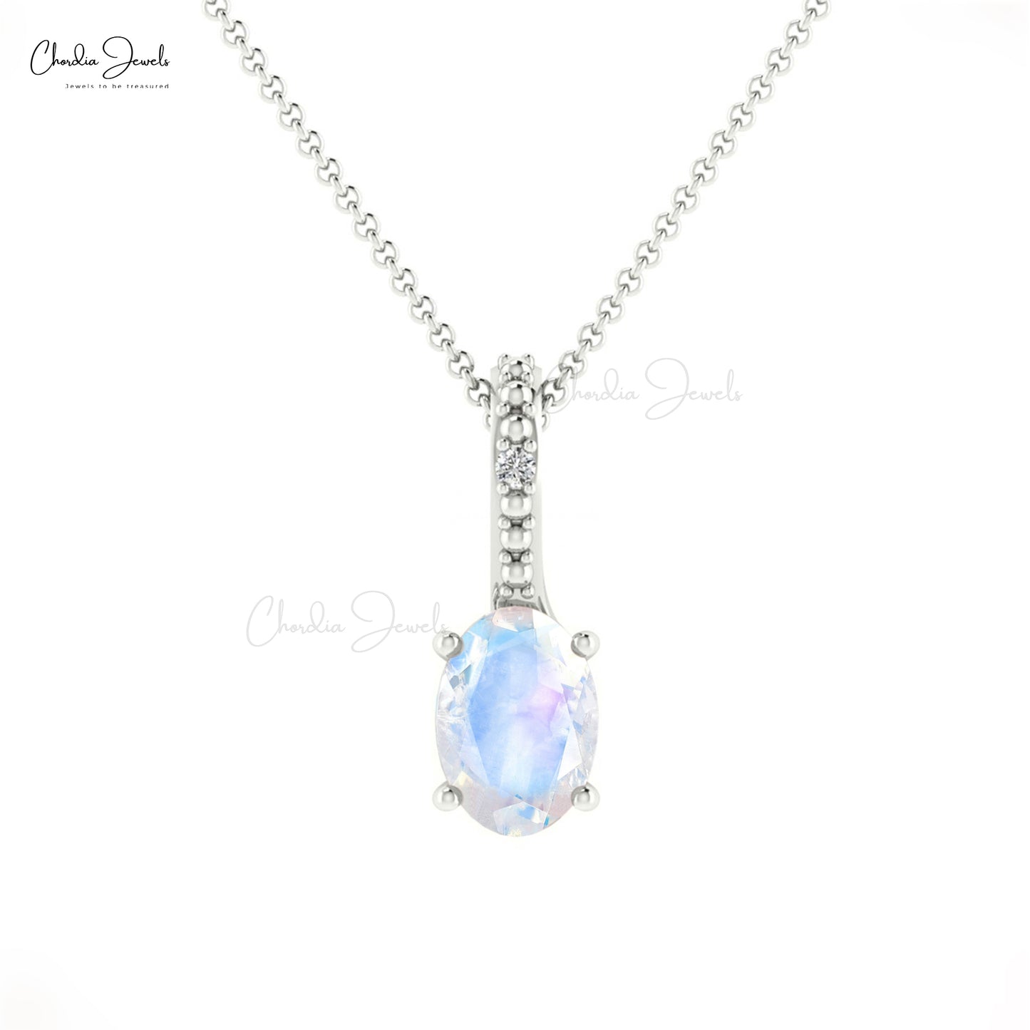 Fashionable Minimalist Authentic Rainbow Moonstone Gemstone Hidden Bail Pendant Necklace 14k Pure Gold Diamond Pendant Anniversary Gift For Wife