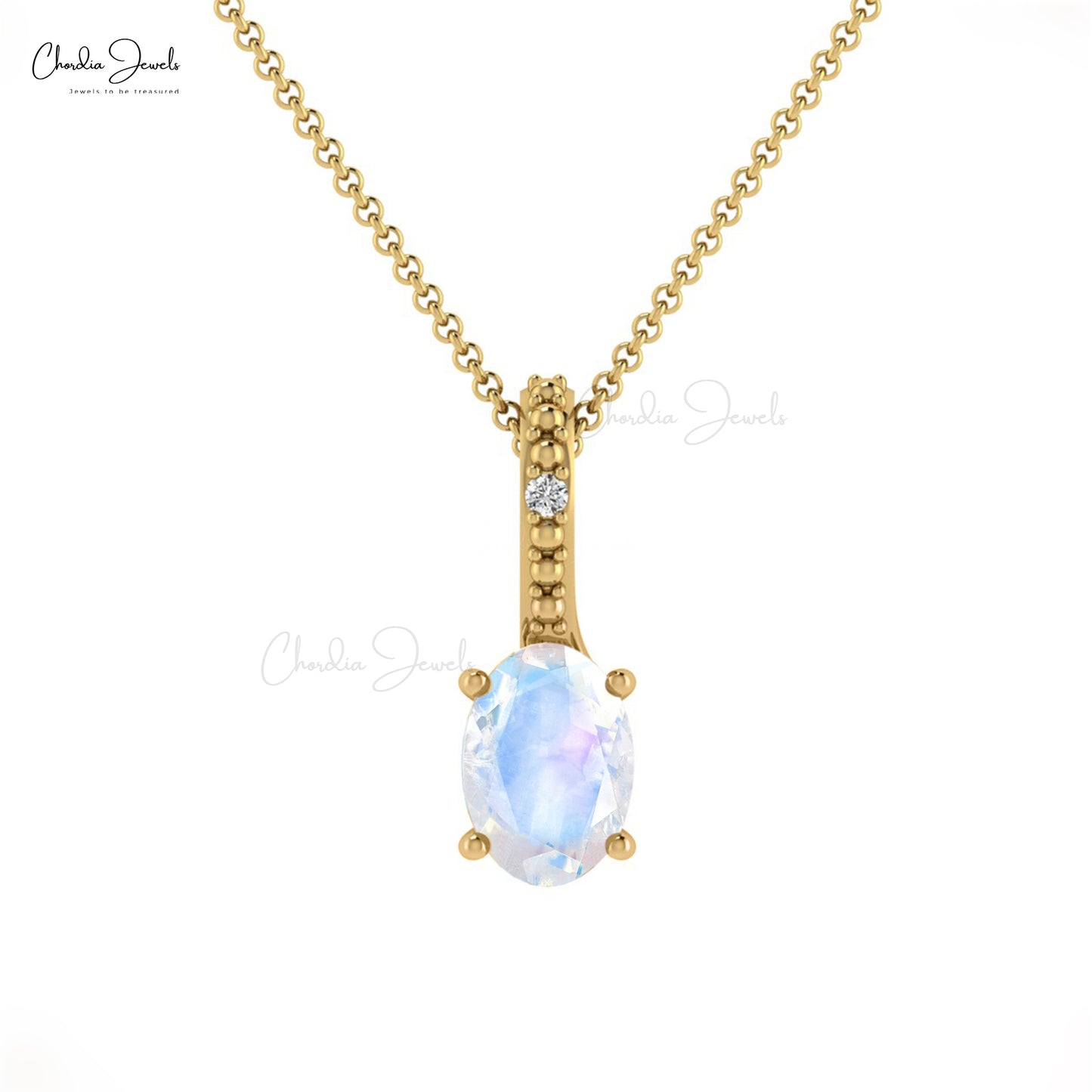 Fashionable Minimalist Authentic Rainbow Moonstone Gemstone Hidden Bail Pendant Necklace 14k Pure Gold Diamond Pendant Anniversary Gift For Wife