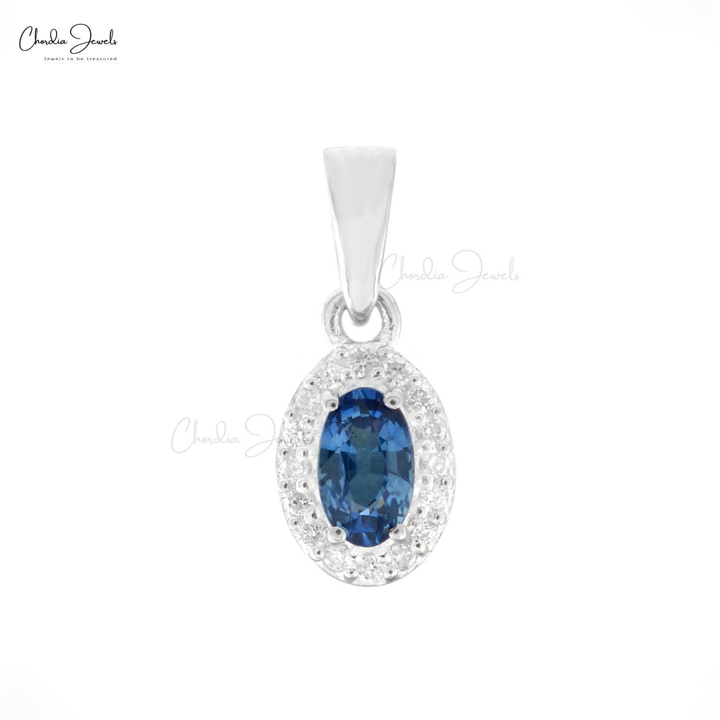 Diamond hidden Bail Pendant With Blue Sapphire