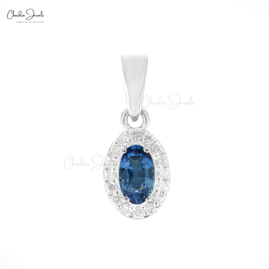 Diamond hidden Bail Pendant With Blue Sapphire