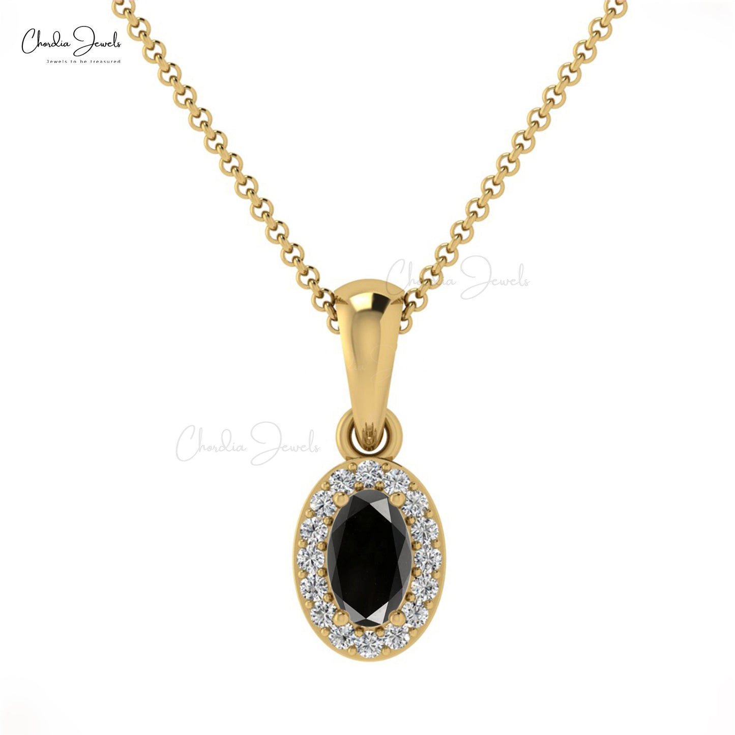 Beautiful High Quality 14k Solid Gold White Diamond Pendant Necklace 5x3mm Oval Shape Genuine Black Diamond Pendant Valentine's Day Gift For Love Ones