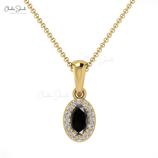 Beautiful High Quality 14k Solid Gold White Diamond Pendant Necklace 5x3mm Oval Shape Genuine Black Diamond Pendant Valentine's Day Gift For Love Ones