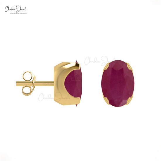 Natural 6x4mm Red Ruby Stud Earrings in 14K Gold