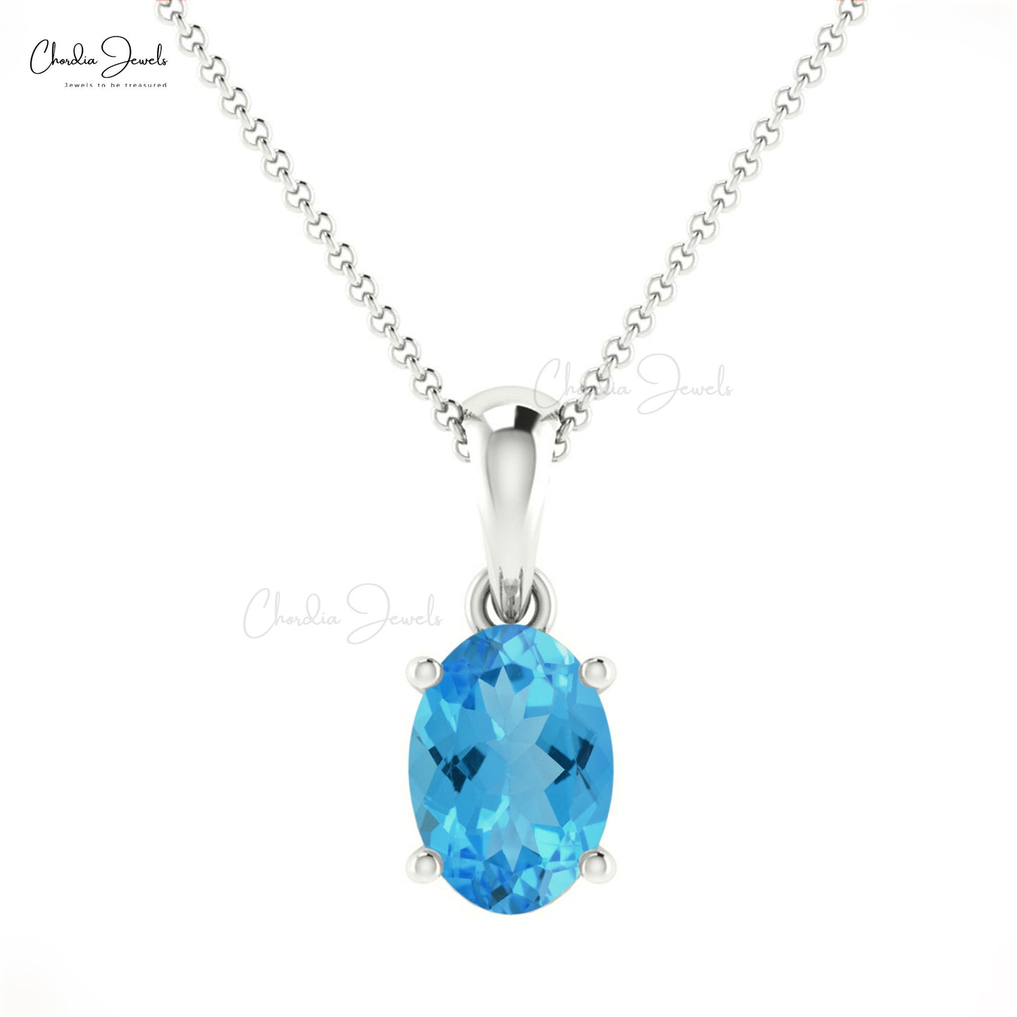 Natural Swiss Blue Topaz Pendant