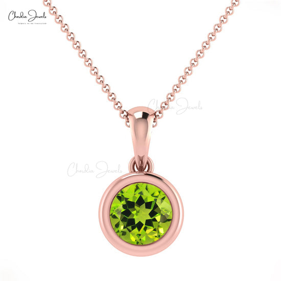 Best Selling Luxury Fashionable Natural Green Peridot Solitaire Pendant Necklace 5mm Round Gemstone Pendant 14k Real Gold Fine Jewelry For Women