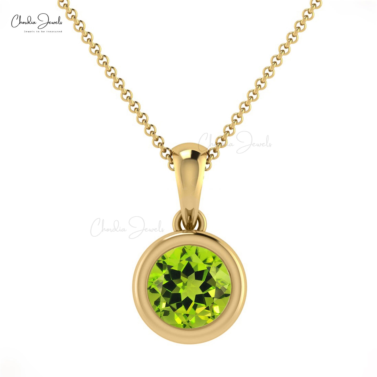 Best Selling Luxury Fashionable Natural Green Peridot Solitaire Pendant Necklace 5mm Round Gemstone Pendant 14k Real Gold Fine Jewelry For Women