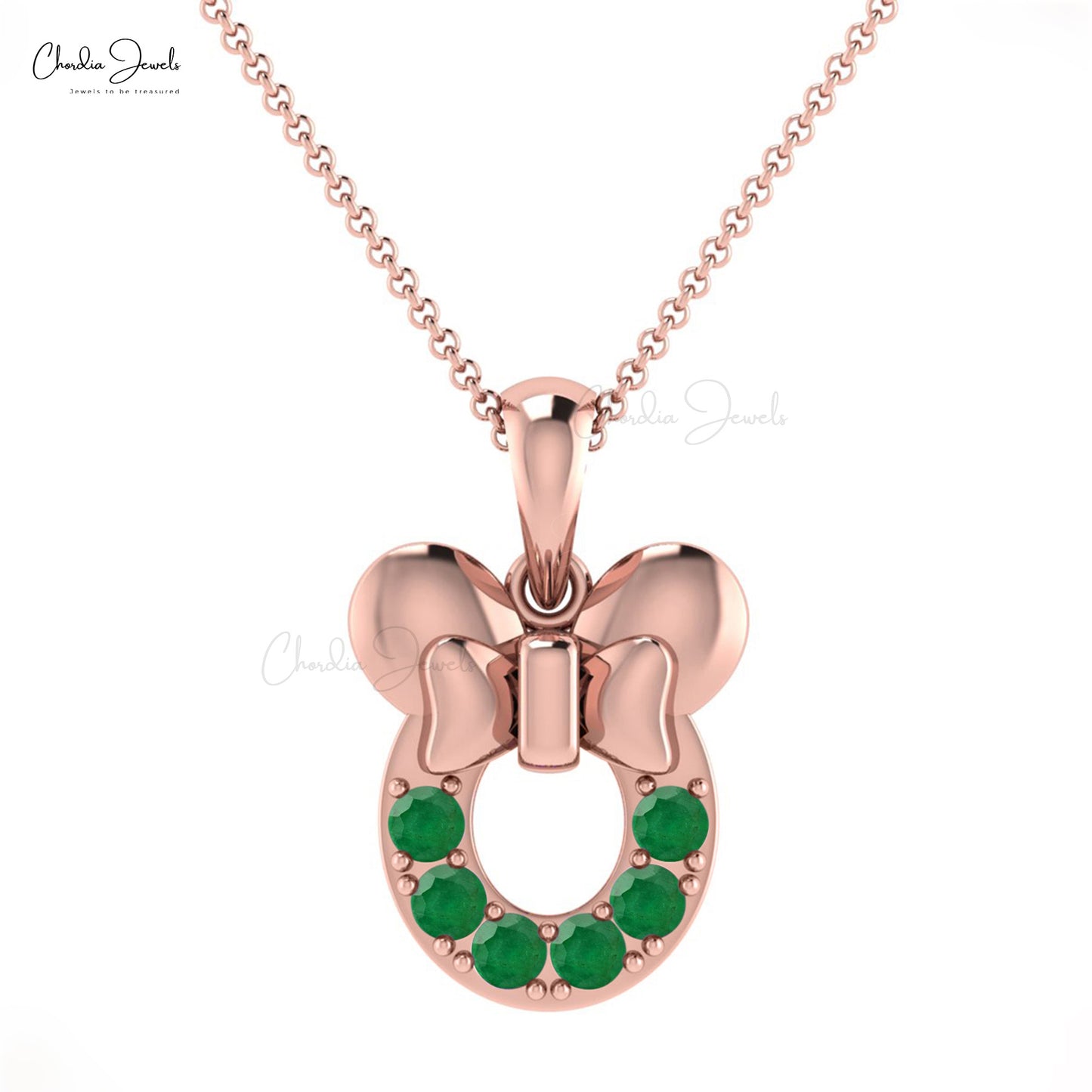Mickey Mouse Kids Pendant In 14k Solid Gold Authentic Emerald Gemstone Pave Setting Pendant