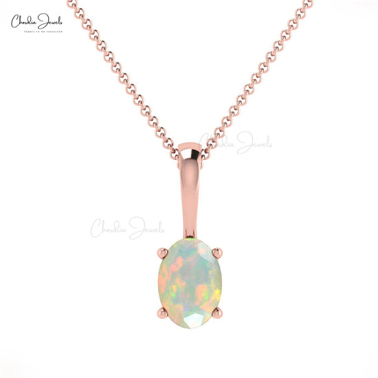 Newly Designed Natural Fire Opal Overplay Pendant Necklace Round White Diamond Pendant in 14 Pure Yellow Gold Valentine's Day Gift For Girlfriend