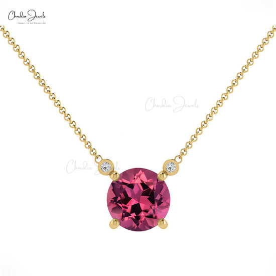 Natural Pink Tourmaline & Diamond Accents 3-Stone Necklace