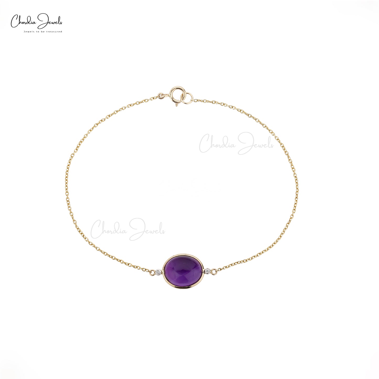 14k Yellow Gold Bracelet with Oval Amethyst and Diamond Accents